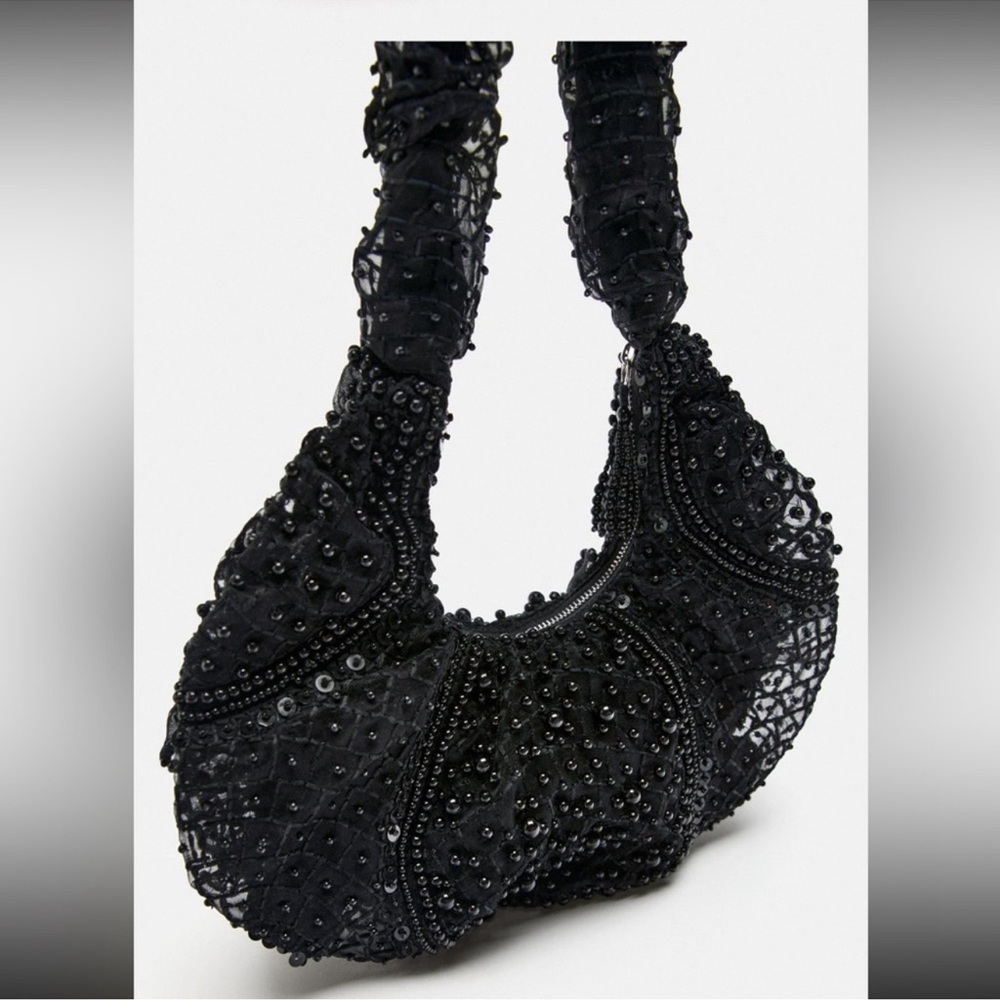NWT Zara beaded shoulder bag in black - Picture 2 of 3